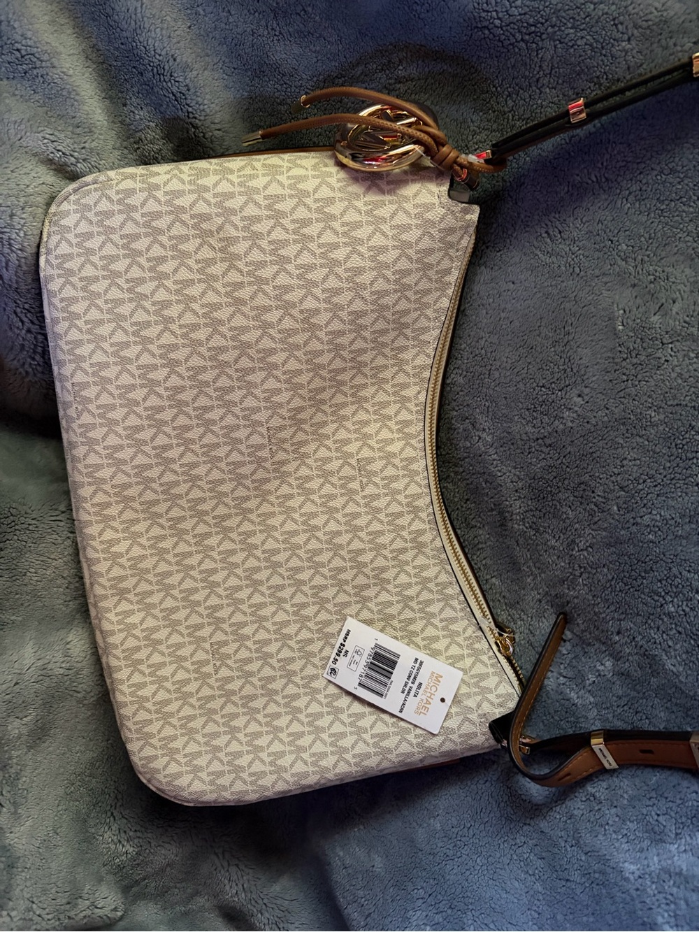 Michael Kors Cream Monogram Crossbody with Brown Trim and Gold Hardware